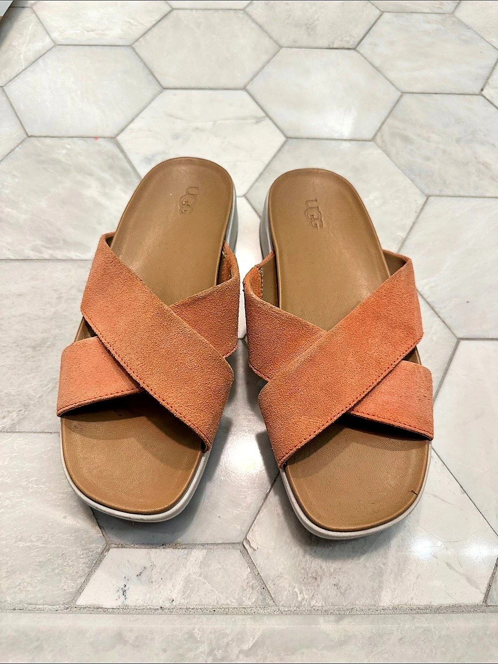 UGG Sungaze Slide Women's Suede Cross Strap Sandals Brown US 8